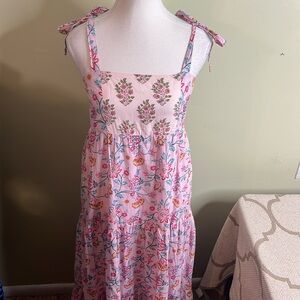 Madison Mathews Floral tie shoulder maxi Grandmillennial Block Print Dress
